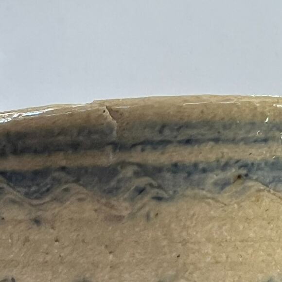 Studio Art Pottery Handmade Jar Vase Signed Ivory Blue Striped Zig Zag 5.5” - Picture 7 of 14